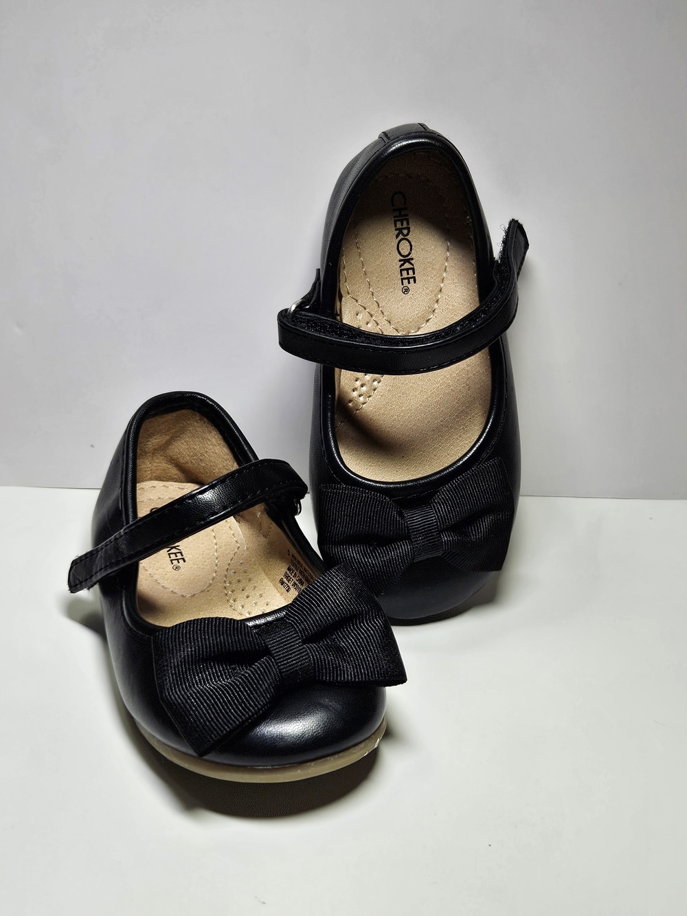 Cherokee Toddler Girls Black Mary Jane Dress Shoes Ribbed Bow Strap Size 5